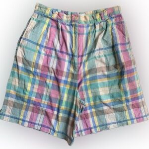 80s pastel plaid pleated bermuda cotton shorts vintage label size 6, see photos